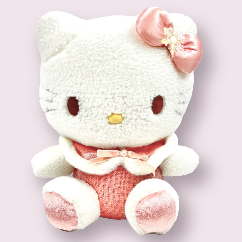 Hello Kitty 12” Tall Plushie Doll W/ Pink Outfit, Satin Bow‎ and Snowflake
